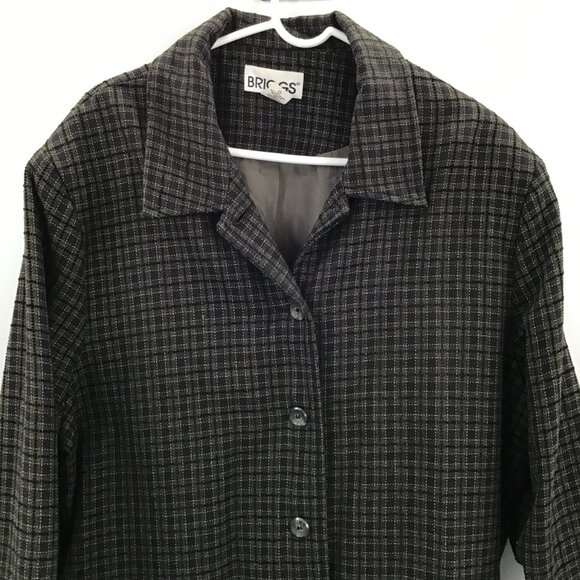 Vintage 1990s Women's 3X Briggs Blazer Boxy Green Plaid Woven Lined Long Sleeve - Picture 4 of 12